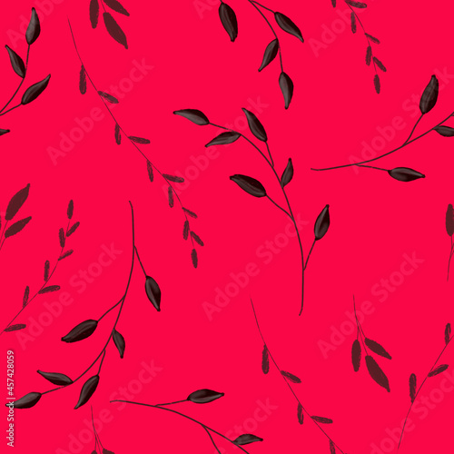 Seamless pattern with flowers and leaves. The composition for the design of the fabric. An illustration for a holiday, a party and invitations. Decoration for the interior. Autumn drawing.