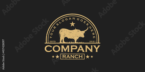 vintage longhorn logo, logo for ranch and farm reference