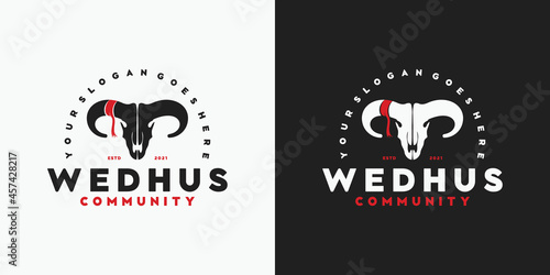 vintage goat head logo, logo for community, hunter, ranch and farm and other