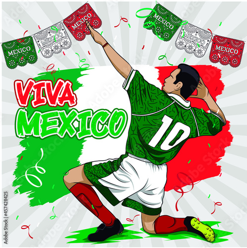 soccer player celebrating mexico holiday green white red