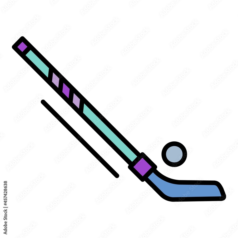 Hockey puck and stick icon. Outline hockey puck and stick vector icon color flat isolated on white Hockey puck and stick icon. Outline hockey puck and stick vector icon color flat isolated on white