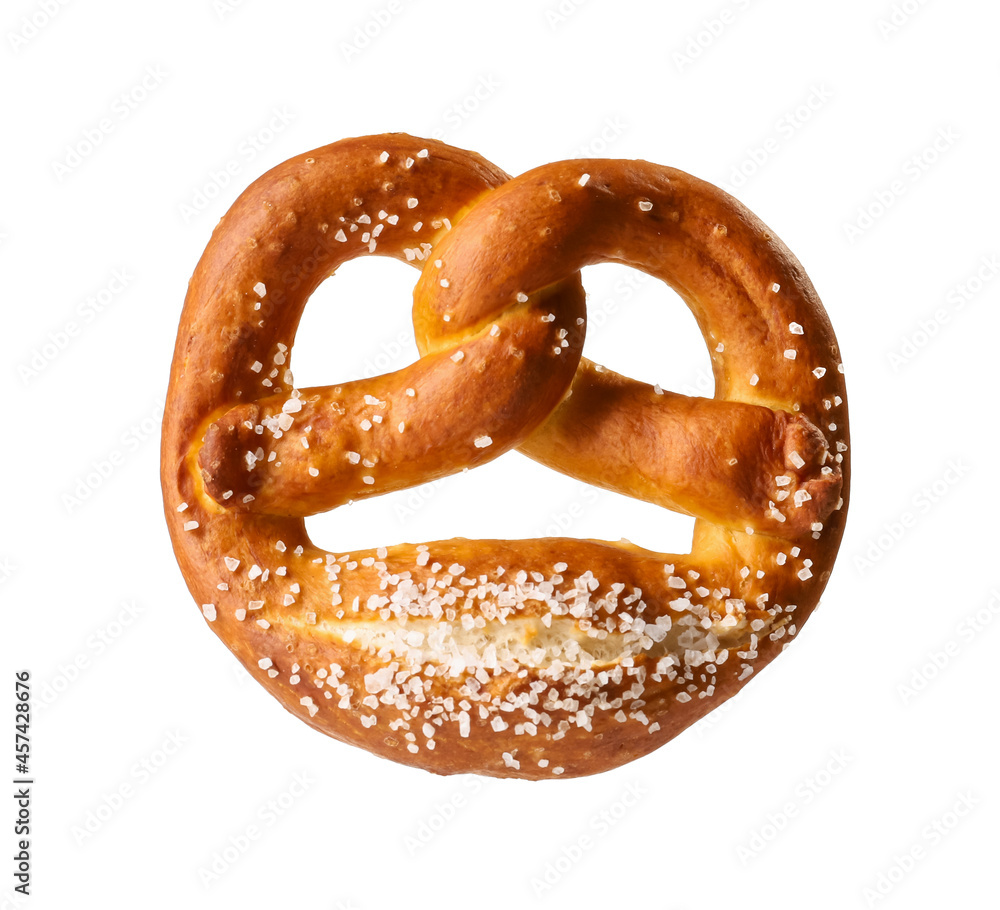 Tasty pretzel on white background. Oktoberfest celebration