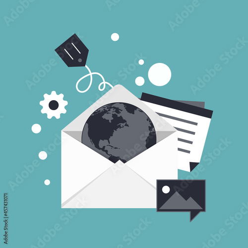 Flat design concept of regularly distributed news publication via e-mail with some topics of interest to its subscribers. Flat vector illustration. Newsletter concept