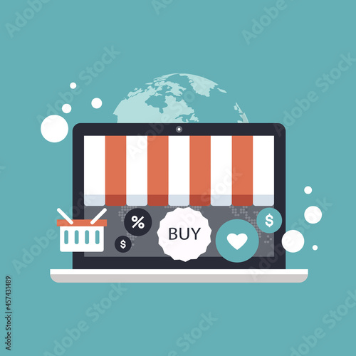 On line shopping and payment Methods. Mobile payments. Pay per click and online order. Flat vector illustration