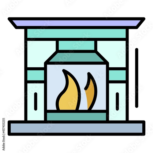 Fireplace icon. Outline fireplace vector icon color flat isolated on white