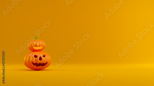 3D render of two halloween pumpkins for holiday on orange background.