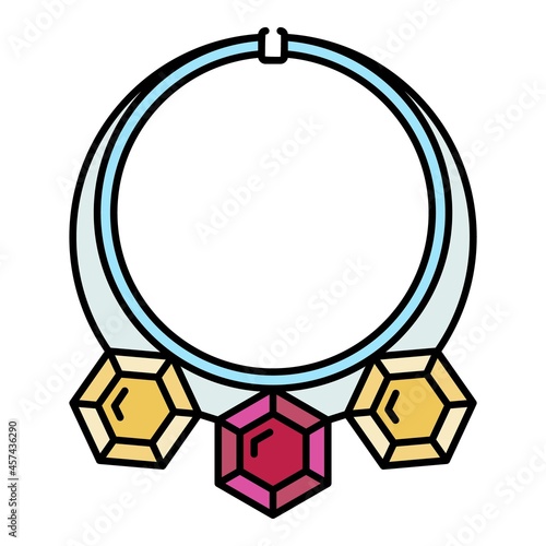 Diamond necklace icon. Outline diamond necklace vector icon color flat isolated on white