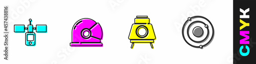 Set Satellite, Astronaut helmet, Mars rover and Solar system icon. Vector