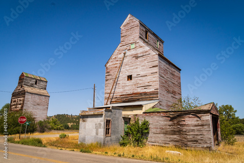 old historic wooden granary for storing threshed grain
