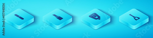 Set Isometric Nail file, Lipstick, polish bottle and Epilator icon. Vector