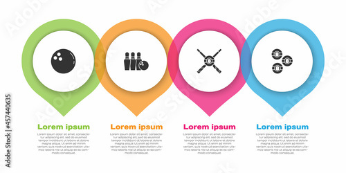 Set Bowling ball, pin and, Crossed billiard cues and Billiard. Business infographic template. Vector