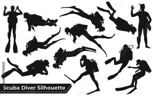 Collection of Scuba Diver silhouettes in different poses