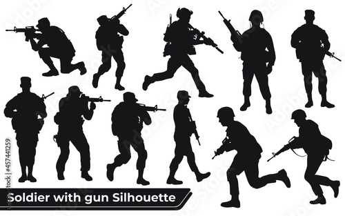 Collection of Soldier with gun silhouettes in different poses
