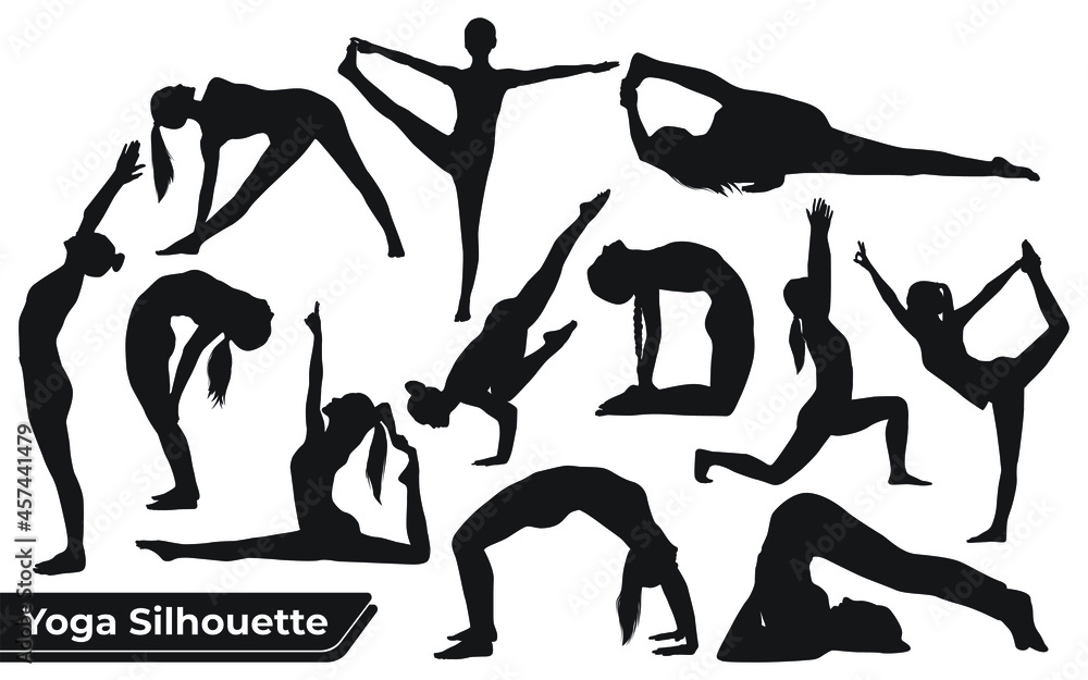 Collection of Yoga silhouettes in different poses