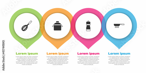 Set Kitchen whisk, Cooking pot, Pepper and Frying pan. Business infographic template. Vector
