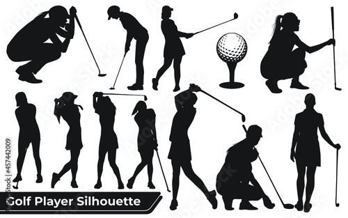 Collection of Golf Player Female silhouettes in different poses
