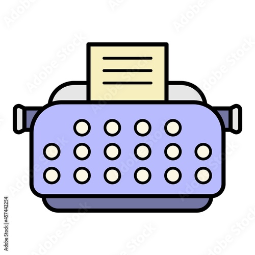Typewriter machine icon. Outline typewriter machine vector icon color flat isolated on white
