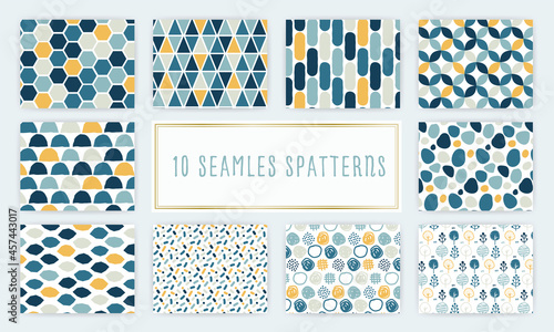 カラフルな北欧風アブストラクトシームレスパターン　セット