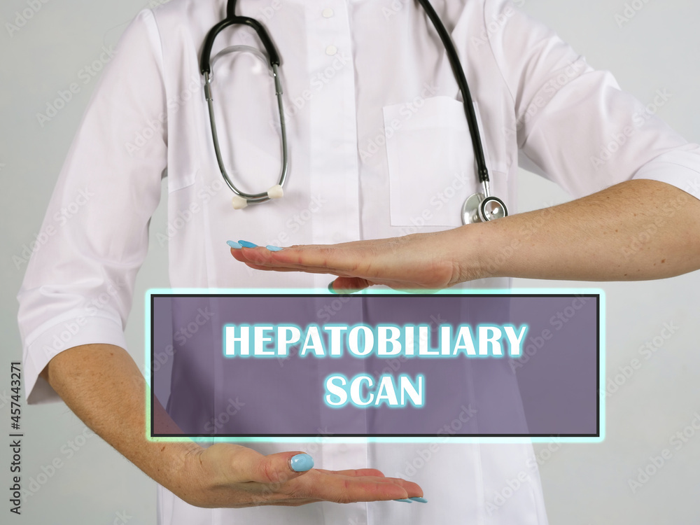 HEPATOBILIARY SCAN phrase on the screen. HEPATOBILIARY SCAN phrase on the screen.