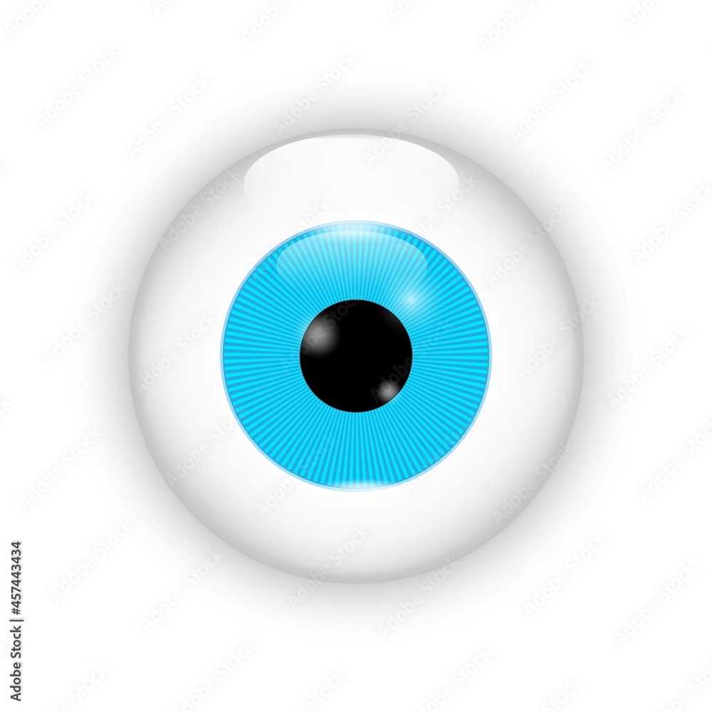 Realistic blue eyeball icon. Illustration close up on white backdrop. Hand drawn. Vector illustration. Stock image. Realistic blue eyeball icon. Illustration close up on white backdrop. Hand drawn. Vector illustration. Stock image.