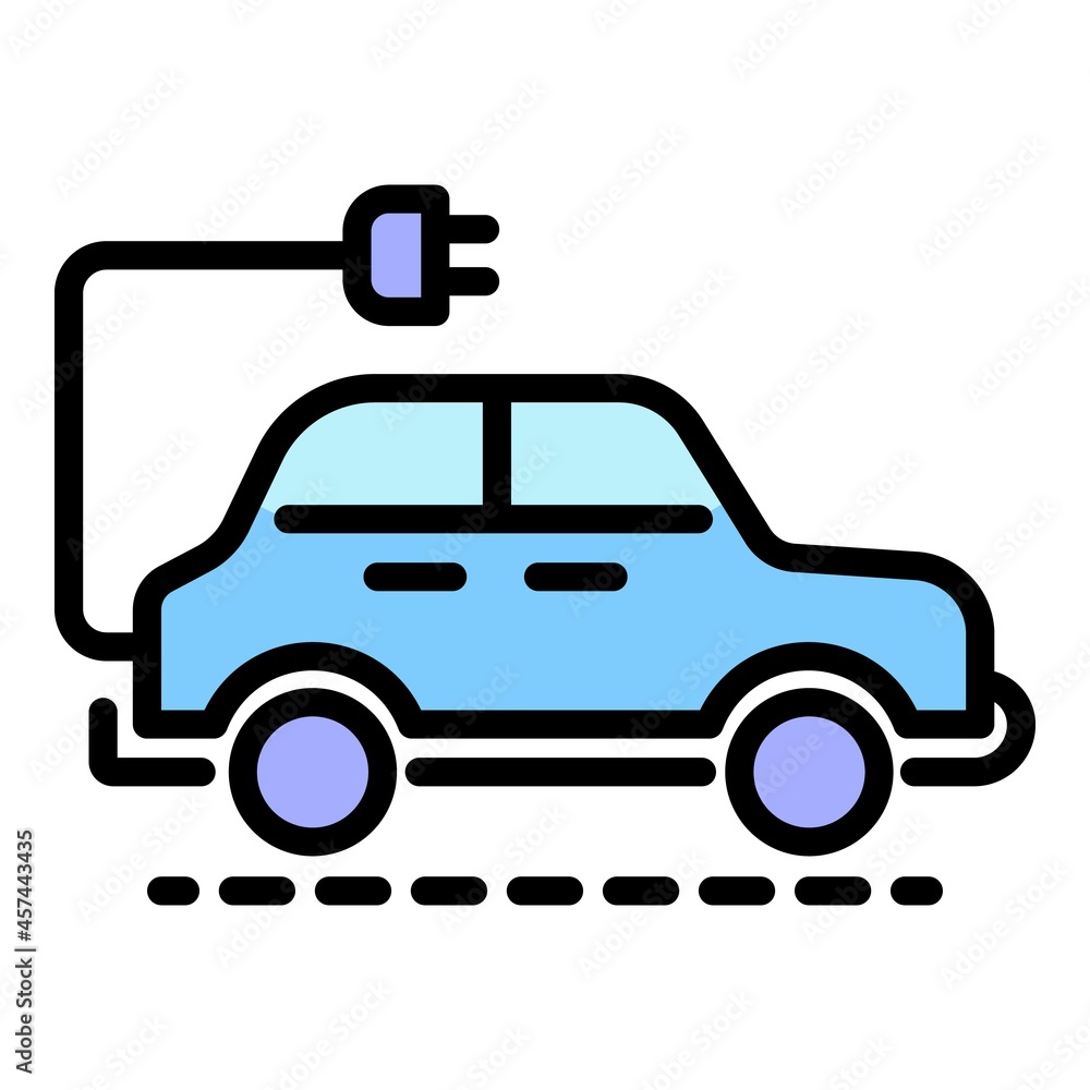 Electric car icon. Outline electric car vector icon color flat isolated on white Electric car icon. Outline electric car vector icon color flat isolated on white