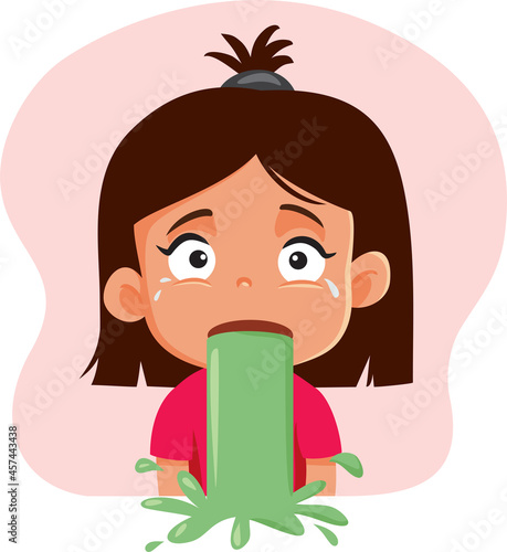 Little Girl Vomiting Feeling Sick Vector Cartoon