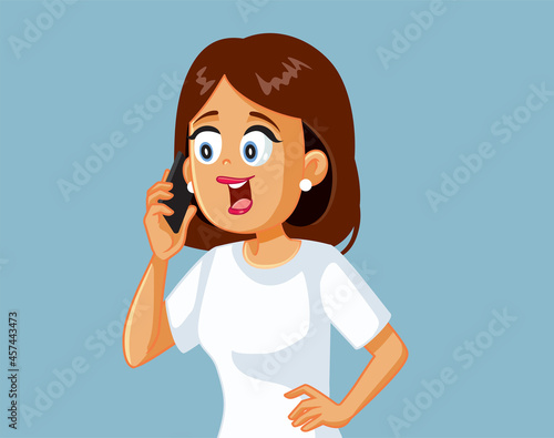 Happy Woman Talking on the Phone Vector Illustration