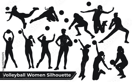 Collection of Volleyball Player Woman silhouettes in different poses