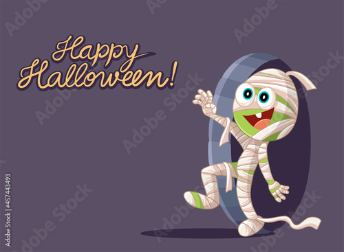 Funny Mummy Halloween Vector Card Illustration