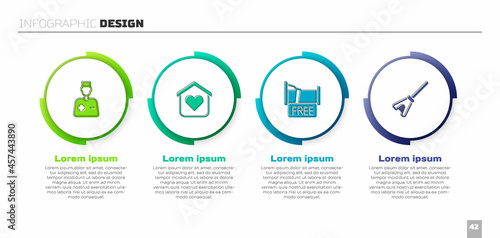 Set Male doctor, Shelter for homeless, Free overnight stay house and Mop. Business infographic template. Vector