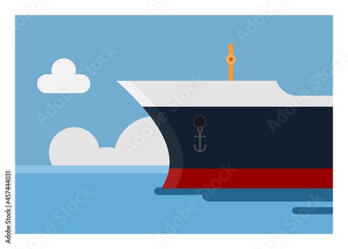 Ship bow. Front part of a ship sailing on the sea. Simple flat illustration. 