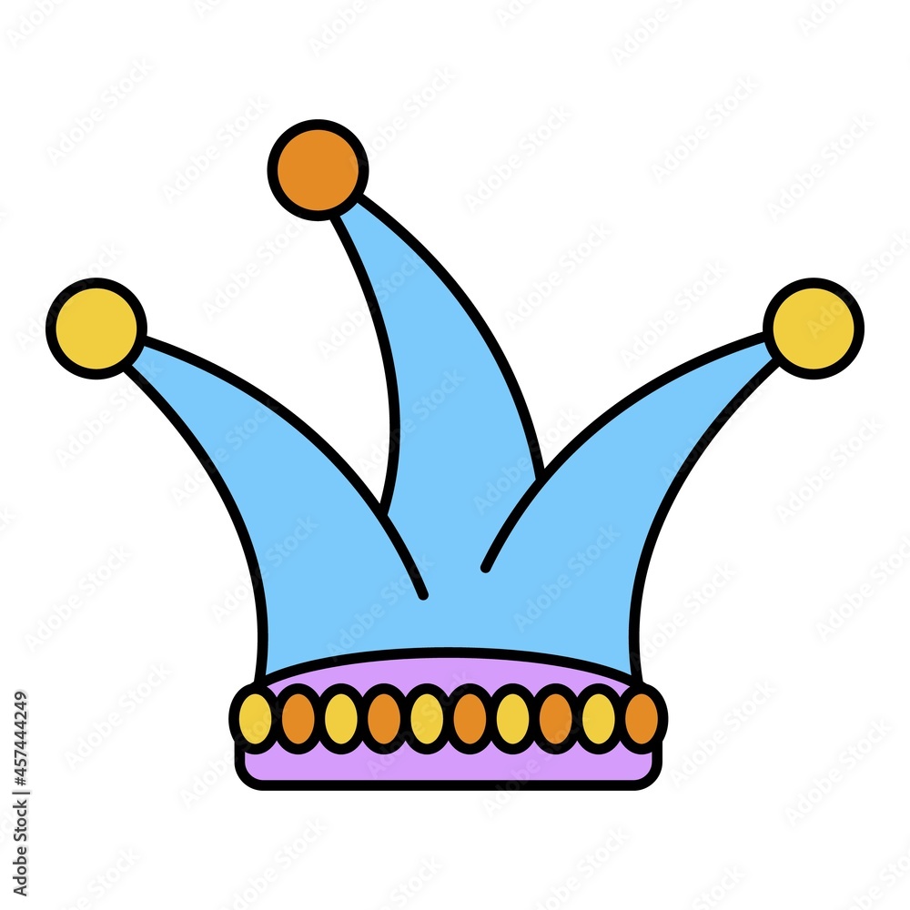 Joker hat icon. Outline joker hat vector icon color flat isolated on white Joker hat icon. Outline joker hat vector icon color flat isolated on white