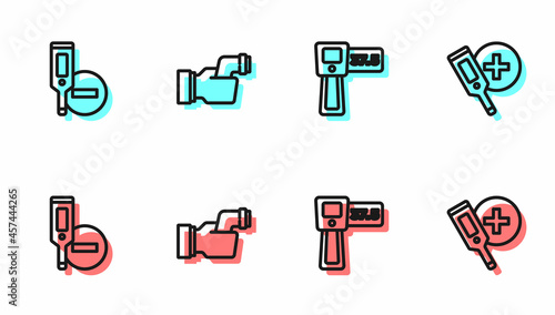 Set line Digital thermometer, , Checking body temperature and icon. Vector