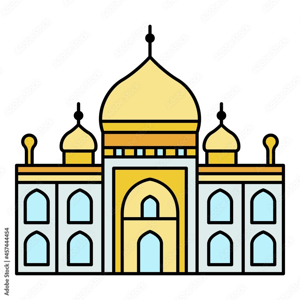 Muslim temple icon. Outline muslim temple vector icon color flat isolated on white