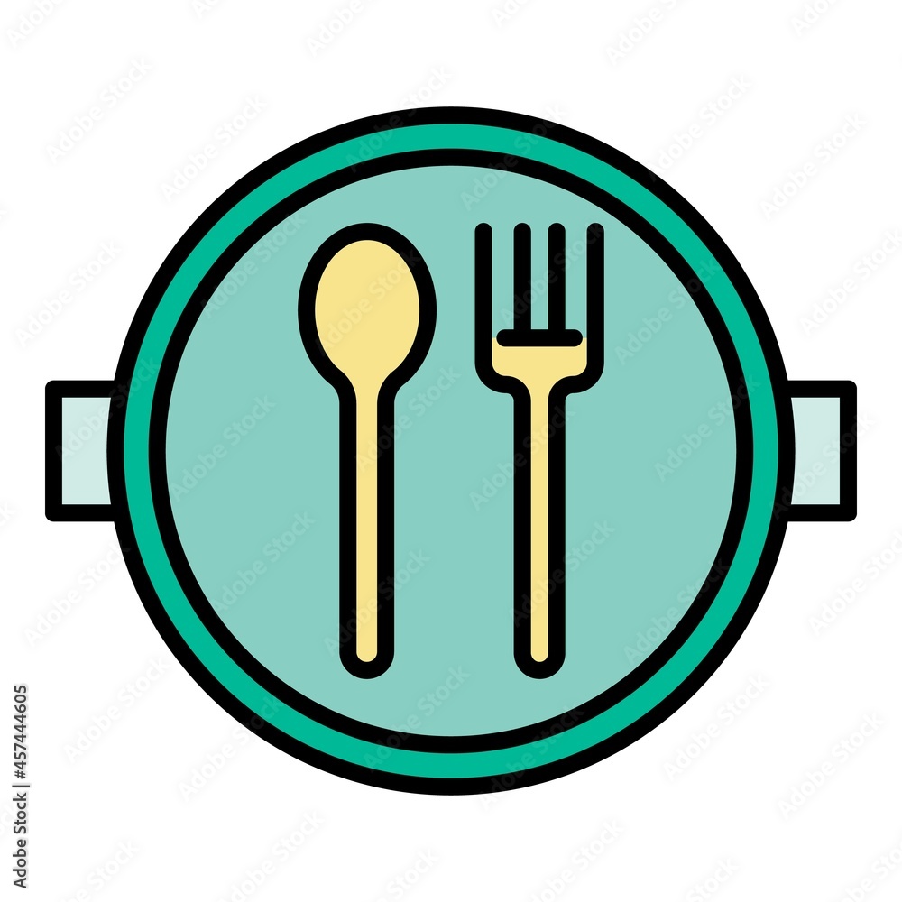School lunch plate icon. Outline school lunch plate vector icon color flat isolated on white School lunch plate icon. Outline school lunch plate vector icon color flat isolated on white