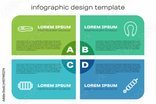 Set line Barbecue grill, Steak meat, Grilled shish kebab and Sausage. Business infographic template. Vector