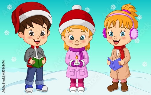Cartoon kids singing christmas carols