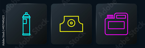 Set line Paint spray can, Paint, gouache, jar, dye and Spray nozzle cap. Black square button. Vector