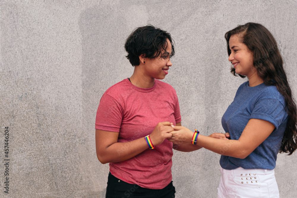 Loving lesbian couple in the street Loving lesbian couple in the street