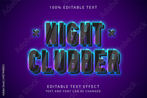 Night clubber,3 dimension Editable text effect blue gradation pink neon style
