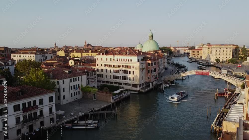 Rising aerial drone shot over a canal in Venice, Italy. Rising aerial drone shot over a canal in Venice, Italy.