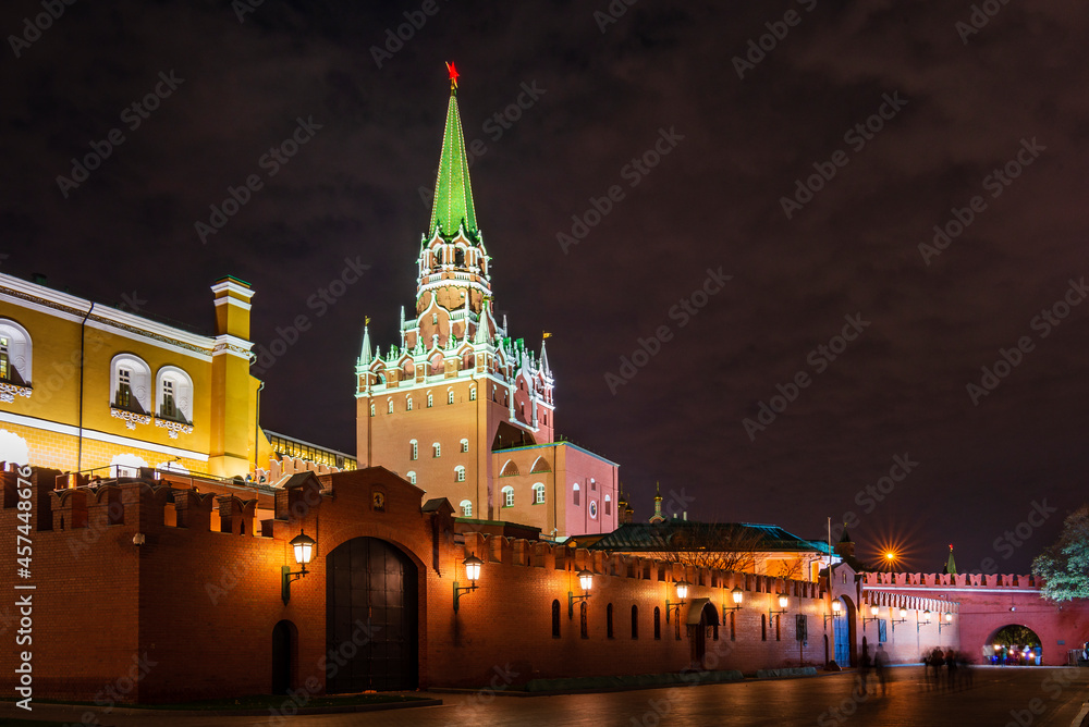 One of the Kremlin towers in Moscow city at night, Russia