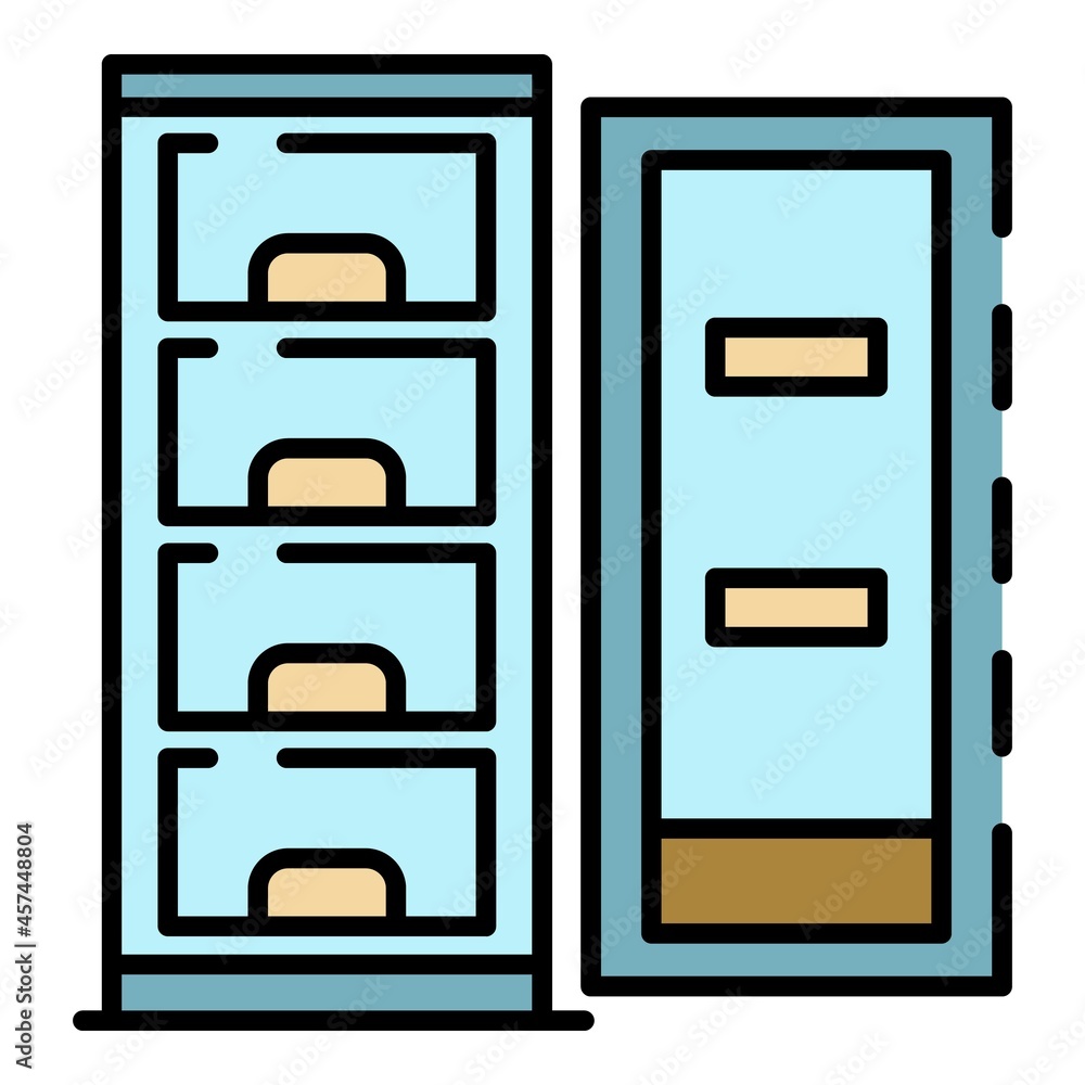 Open freezer icon. Outline open freezer vector icon color flat isolated on white Open freezer icon. Outline open freezer vector icon color flat isolated on white