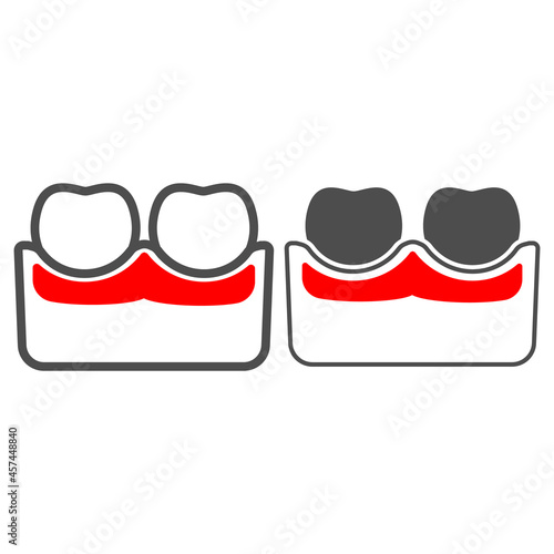 Gum is inflamed line and solid icon, body pain concept, dental problems parodontosis vector sign on white background, outline style icon for mobile concept and web design. Vector graphics.
