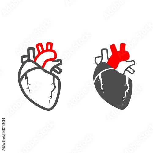 Heart valve problem line and solid icon, body pain concept, heart valves disease vector sign on white background, outline style icon for mobile concept and web design. Vector graphics.