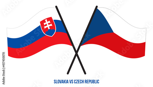 Slovakia and Czech Republic Flags Crossed And Waving Flat Style. Official Proportion. Correct Colors