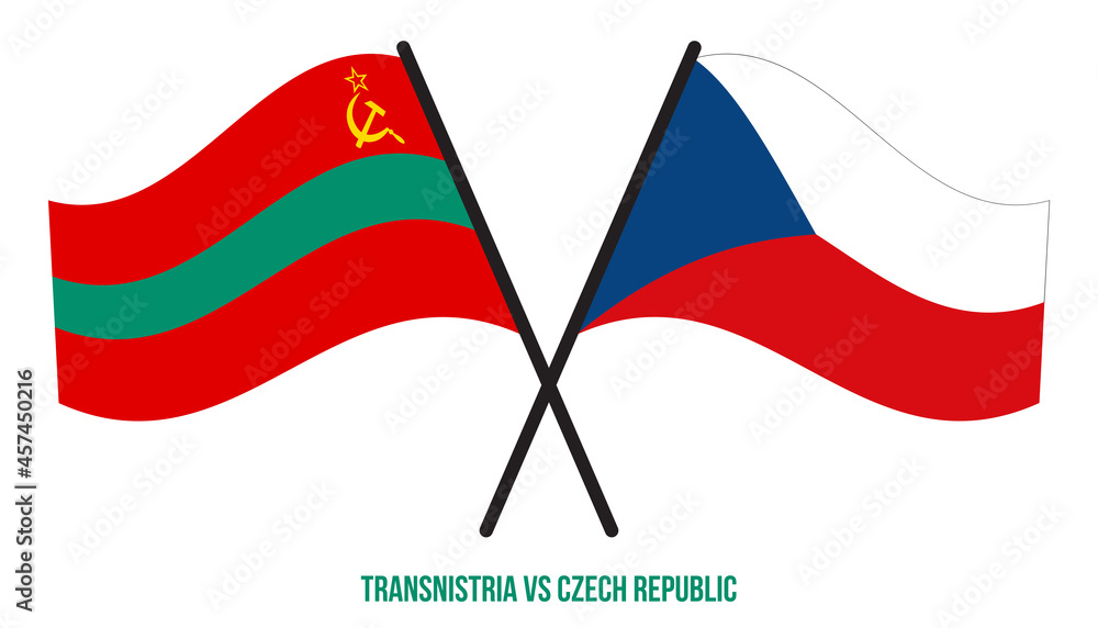 Transnistria and Czech Republic Flags Crossed And Waving Flat Style. Official Proportion