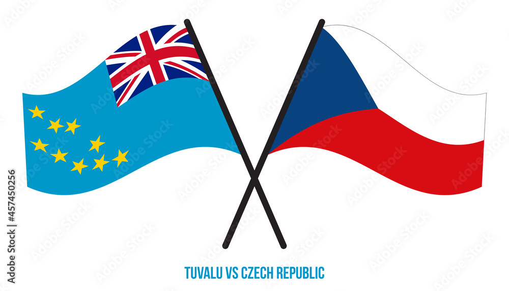 Tuvalu and Czech Republic Flags Crossed And Waving Flat Style. Official Proportion. Correct Colors.
