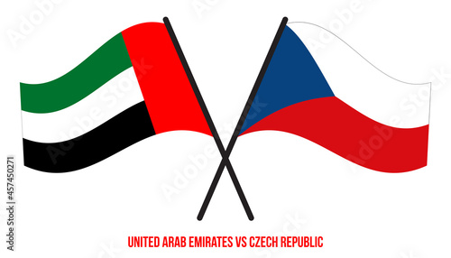 United Arab Emirates and Czech Republic Flags Crossed And Waving Flat Style. Official Proportion.