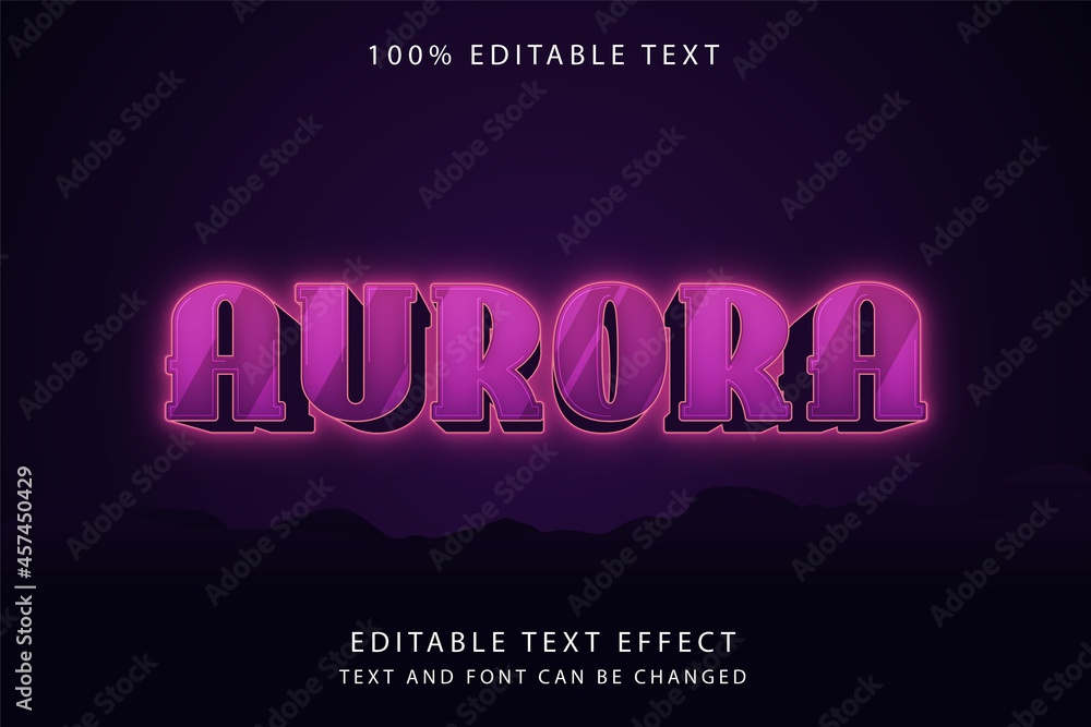 Aurora,3 dimension editable text effect modern pink gradation neon text style